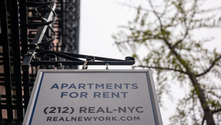 FILE - A sign advertising units for rent is displayed outside of a Manhattan building on April 11, 2024, in New York City. (Photo by Spencer Platt/Getty Images)