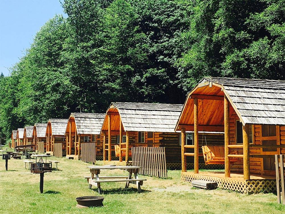 Log cabins at campground at THOUSAND TRAILS GRANDY CREEK