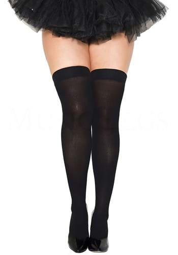 Womens Plus Size Black Opaque Nylon Thigh Highs