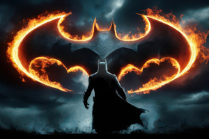 Batman And The Flaming Bat Symbol (1600x900) Resolution Wallpaper