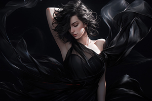 Black Haired Beauty In A Silken Dress (1366x768) Resolution Wallpaper