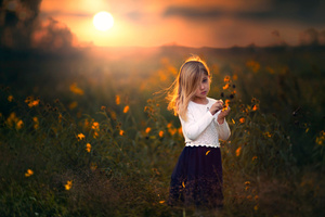 Cute Child Girl With Flowers Outdoors (1280x800) Resolution Wallpaper