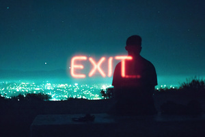 Exit Neon Boy Standing Silhouette (1400x1050) Resolution Wallpaper