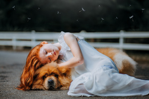 Girl And Dog Sleeping 5k (1280x800) Resolution Wallpaper