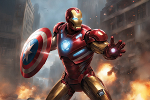 Iron Man With Captain America Shield (1366x768) Resolution Wallpaper