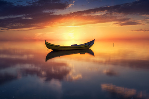 Lake Sunset Reflection Boat (1400x1050) Resolution Wallpaper