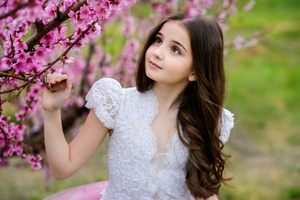 Little Girl Standing Along With Flowers (1280x800) Resolution Wallpaper