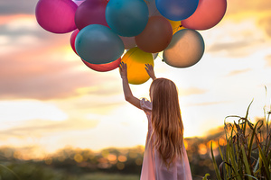 Little Girl With Colorful Balloons (1280x800) Resolution Wallpaper