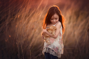 Little Girl With Rabbit In Hands 4k (1280x800) Resolution Wallpaper