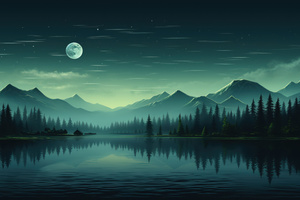 Moonlit Mountain Lake (1336x768) Resolution Wallpaper