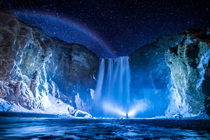 Person Waterfall Night (1400x1050) Resolution Wallpaper