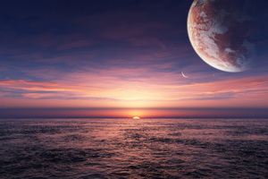 Planet Space And Sea (1366x768) Resolution Wallpaper