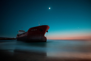 Ship Sea Night Sunset Lake Reflection Water (1400x1050) Resolution Wallpaper