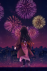 Anime Girl Firework Spectacle (320x480) Resolution Wallpaper