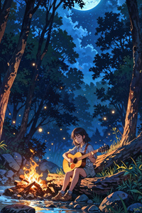 Girl Playing Guitar Melody Of The Night (540x960) Resolution Wallpaper