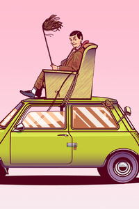 Mr Bean Sitting On Top Of His Car Vector Art (1125x2436) Resolution Wallpaper