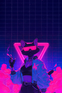 Synthwave Samurai Cat (320x480) Resolution Wallpaper