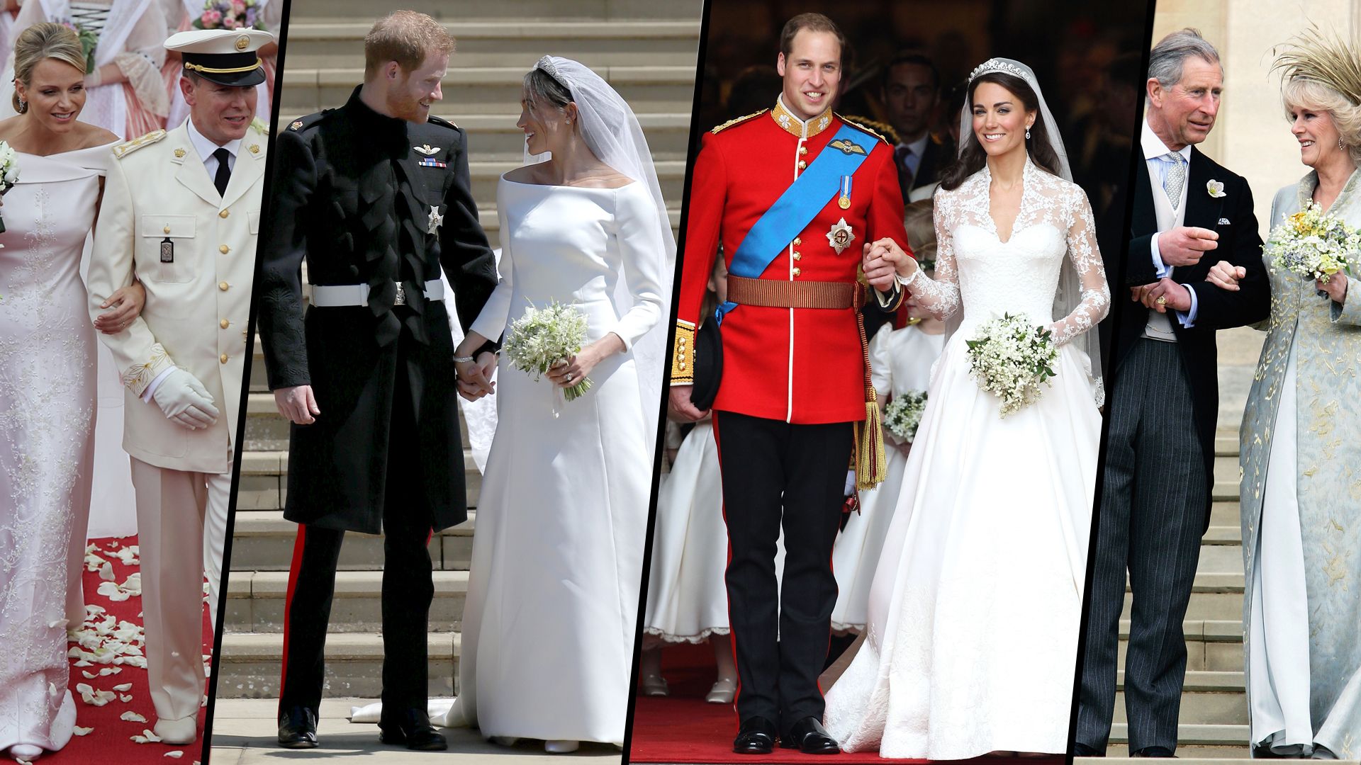 Charlene, Meghan, Kate and Camilla on their wedding days