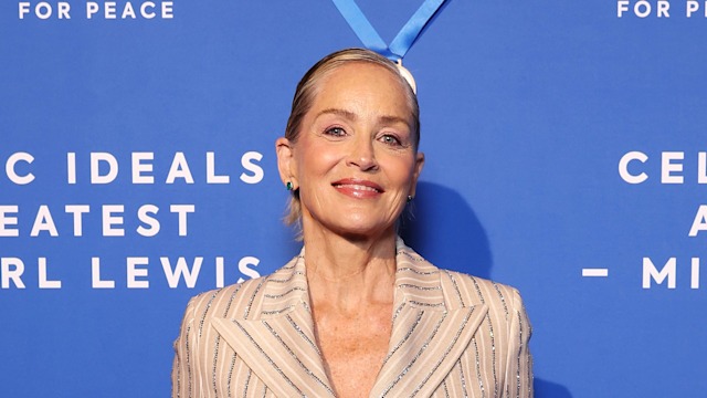 sharon stone olympics gala striped suit