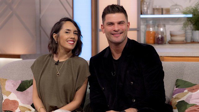 Janette Manrara and Aljaz Skorjanec smiling together