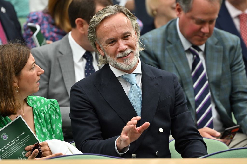 British chef Marcus Wareing sits on the Royal Box on Centre Court on the fifth day of the 2024 Wimbledon Championships 