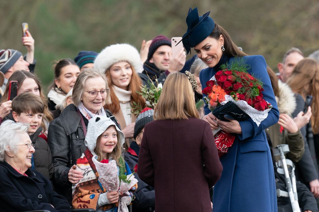 Mia Tindall and the Princess of Wales meet well-wishers after attending the Christmas Day morning church service at St Mary Magdalene Church in Sandringham, Norfolk.