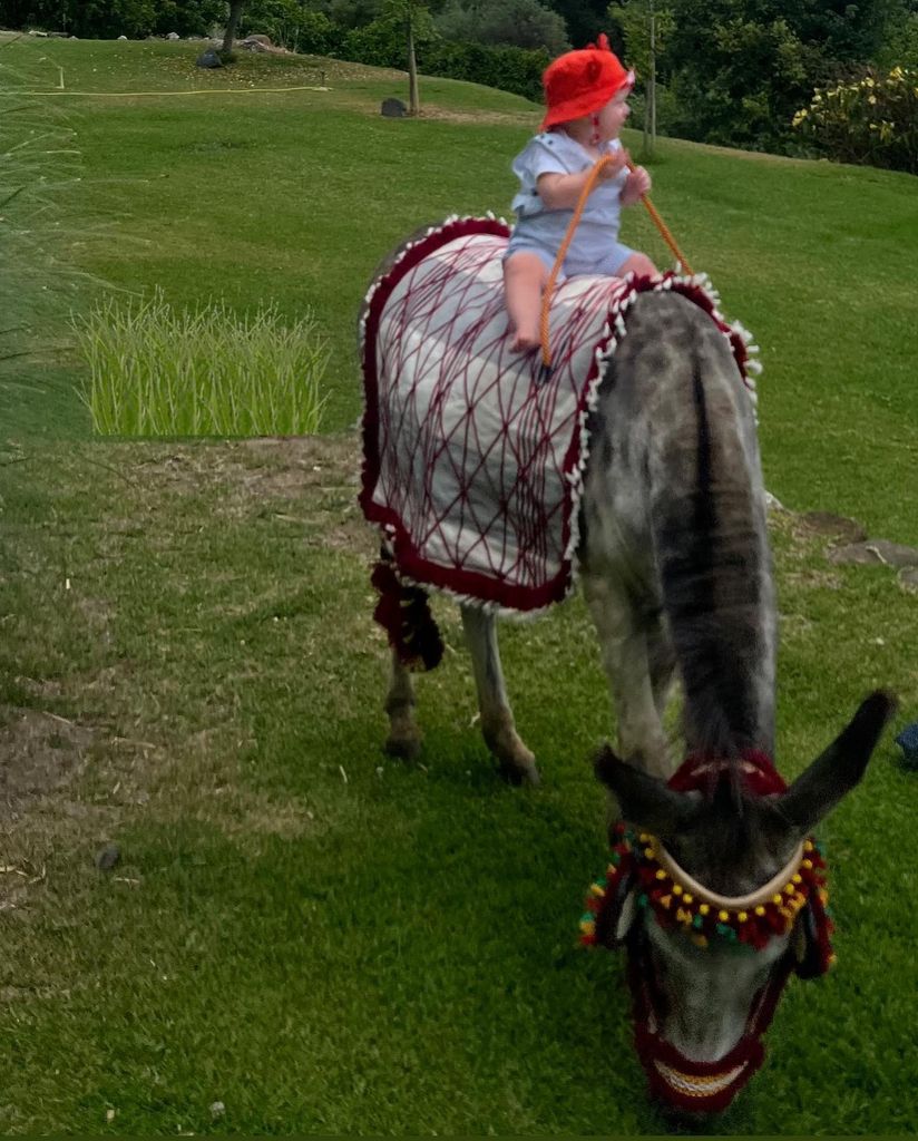 Baby Frankie bravely rode a donkey one of the Johnson's family holiday