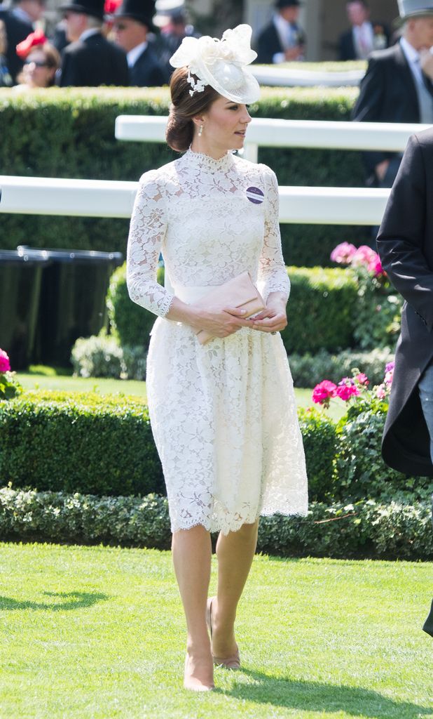 Princess Kate in lace white dress at Royal Ascot 2017 