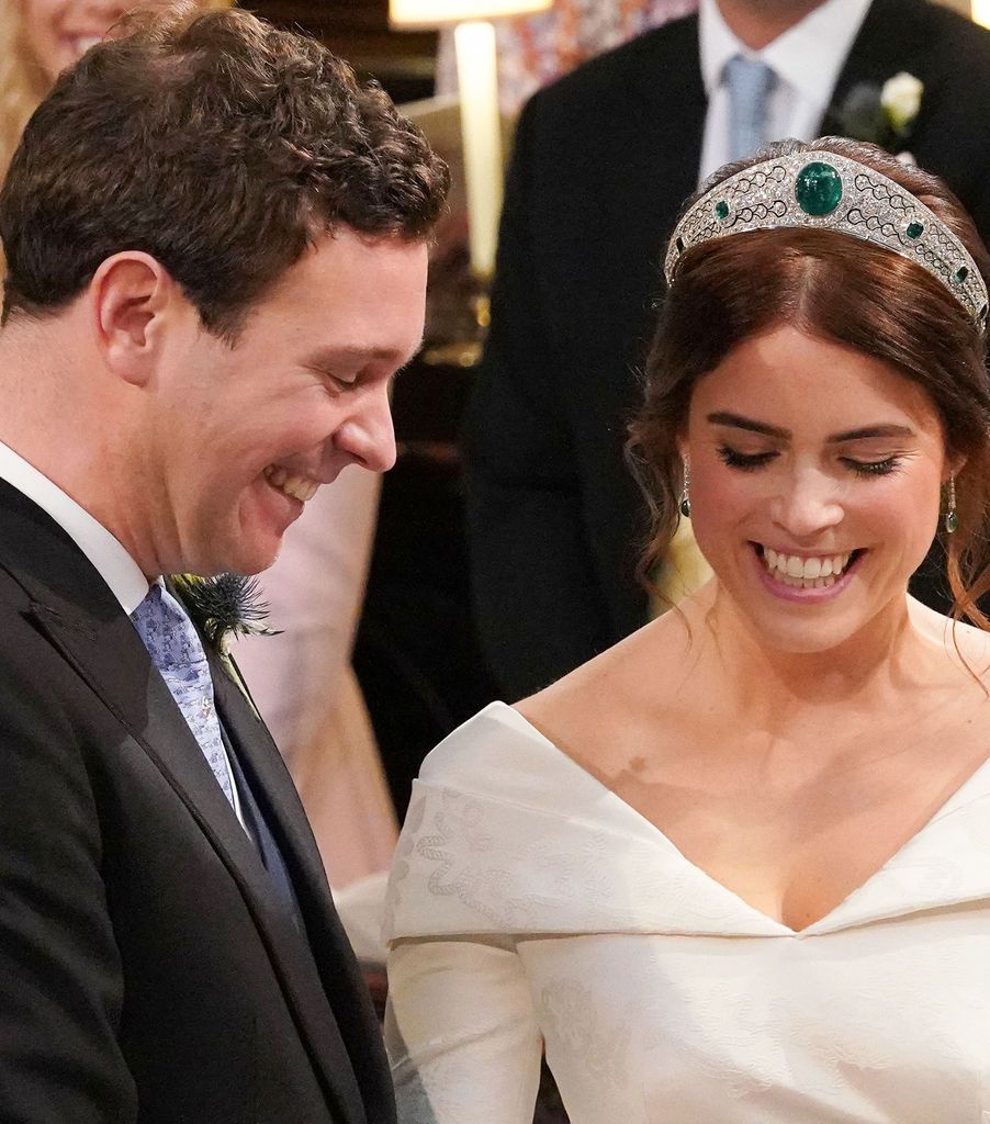 Princess Eugenie and Jack Brooksbank smiling as they exchanged wedding rings