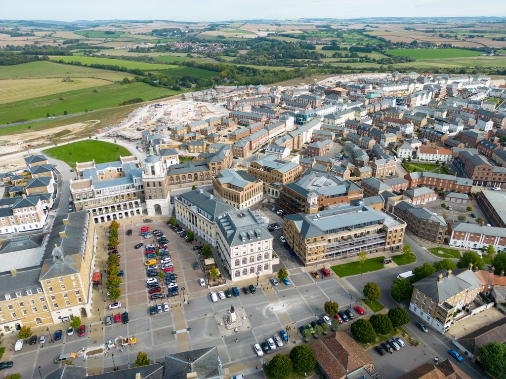 Aerial view of Poundbury in Dorset