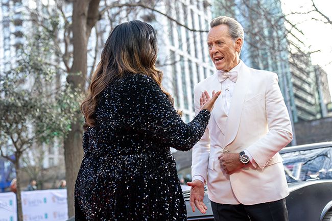 bafta film awards 2023 hosts richard e grant and this morning star alison hammond chat on red carpet