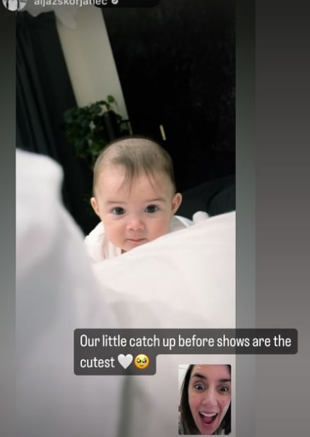 Janette Manrara facetiming baby daughter Lyra and husband Aljaz 