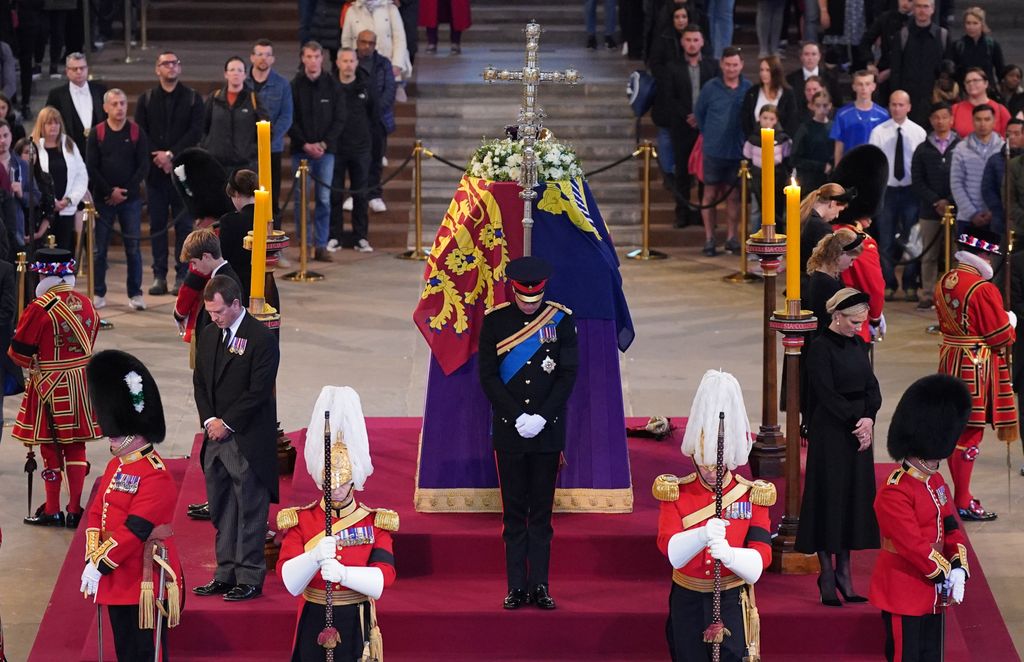 The Queen's grandchildren standing vigil around her coffin