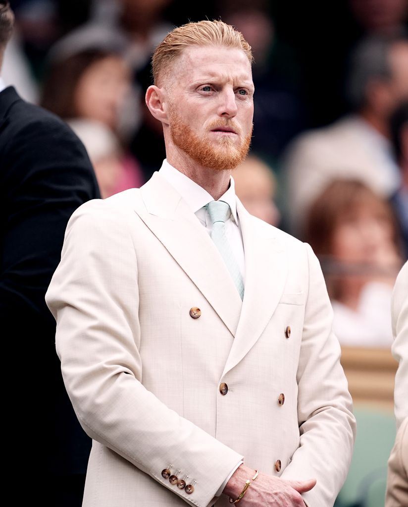 Ben Stokes in cream linen suit