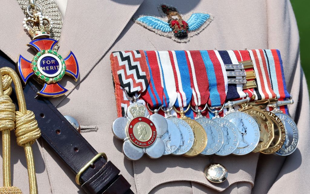 A close-up of King Charles's medals