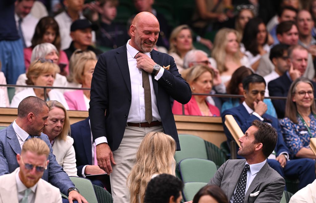 Lawrence Dallaglio talks to Sir Ben Ainslie from the Royal Box 