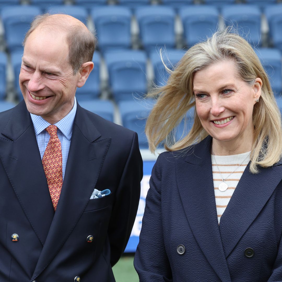 Duchess Sophie twins with Prince Edward in flattering leg-lengthening power-suit