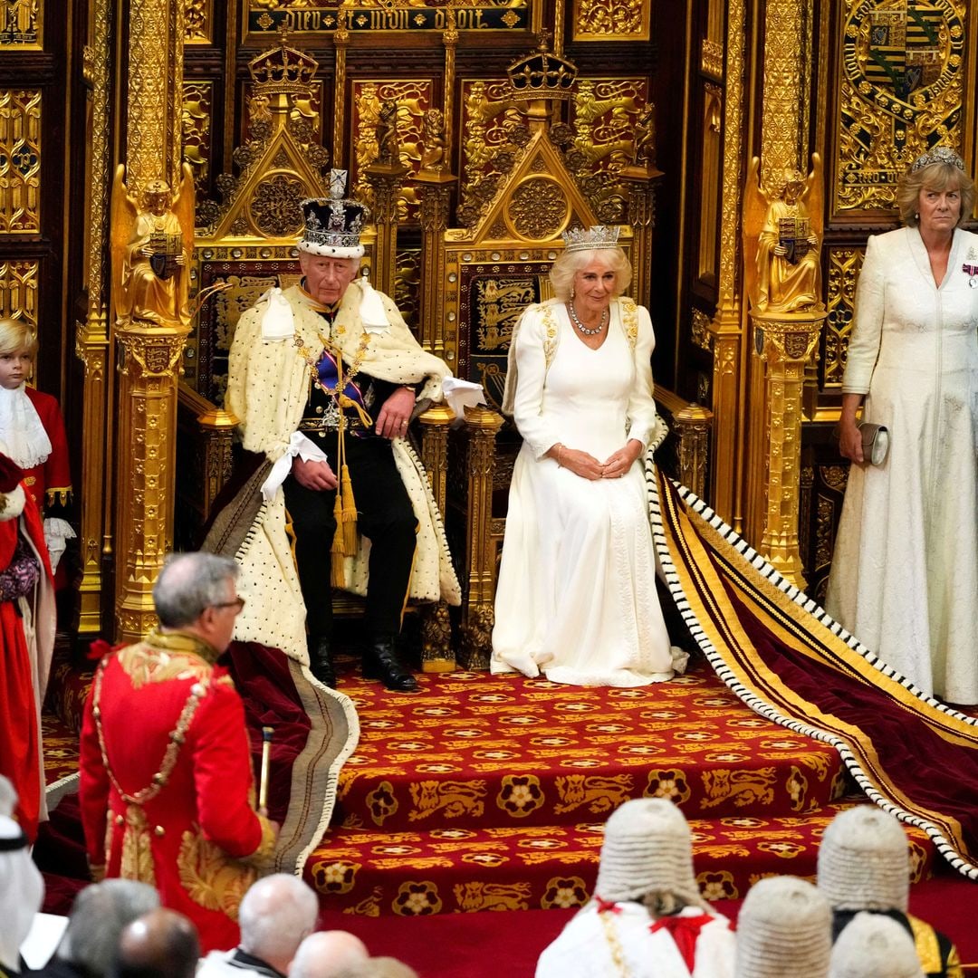 Queen Camilla wears tiara on 77th birthday as she joins King Charles at State Opening of Parliament - all the photos