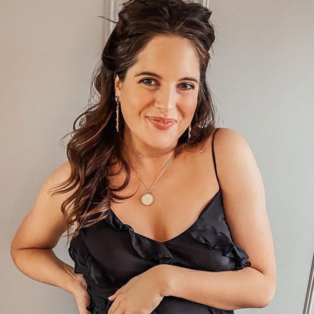 Binky Felstead celebrates pregnancy milestone in flirty bump-skimming dress