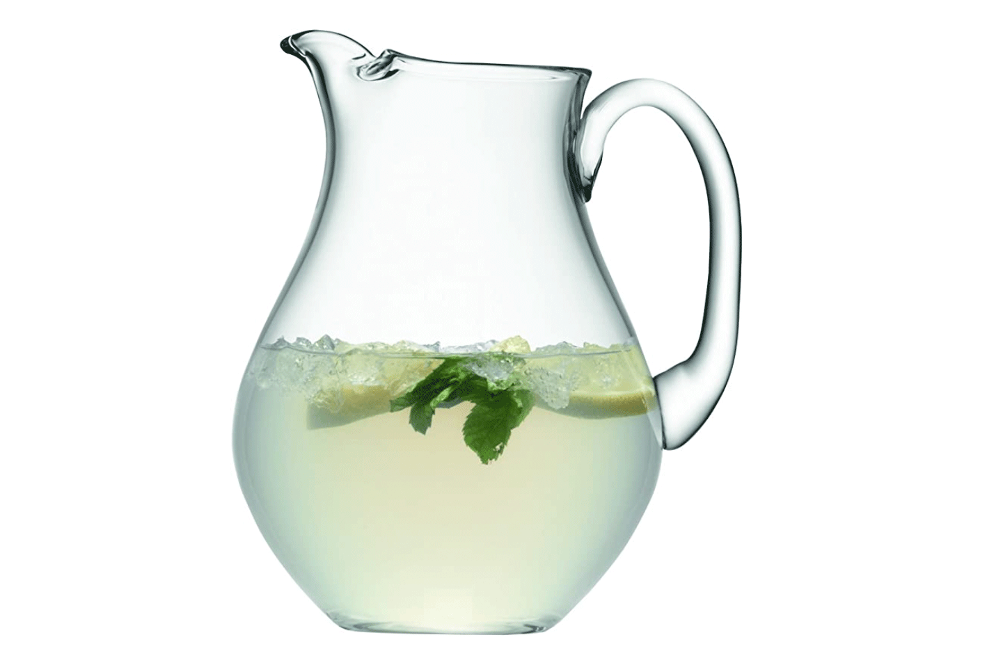 big round jug with lip and filled with lemonade