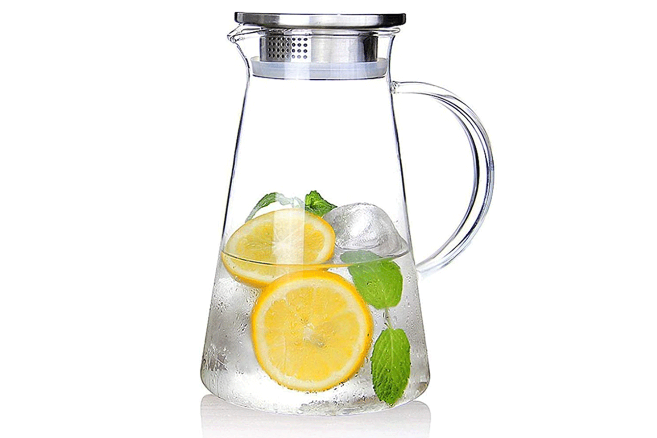 clear jug with fruit