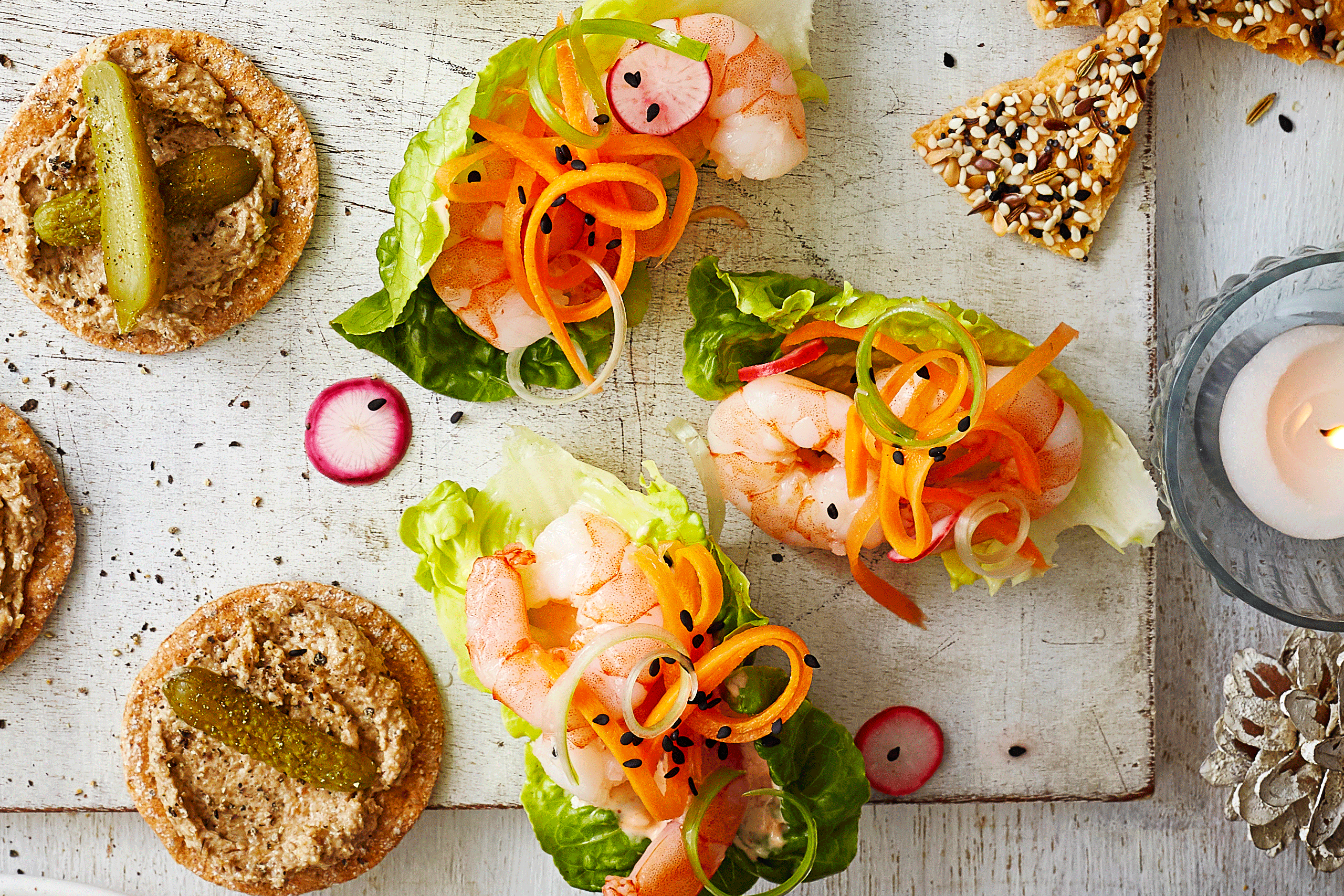 rainbow prawn cocktails in lettuce cups