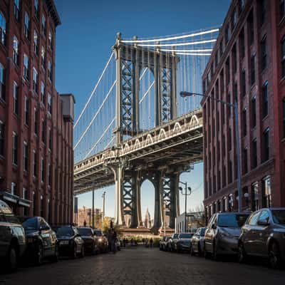 Manhattan Bridge from Washington St., New York City, USA