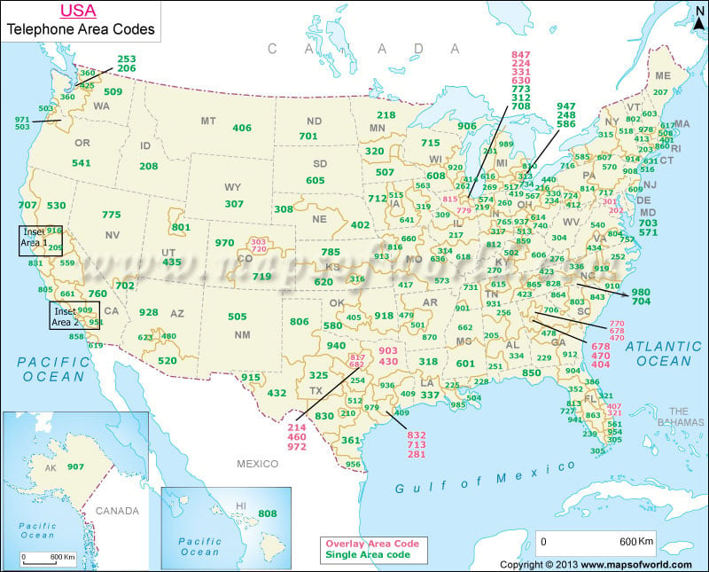 US Area Code Map