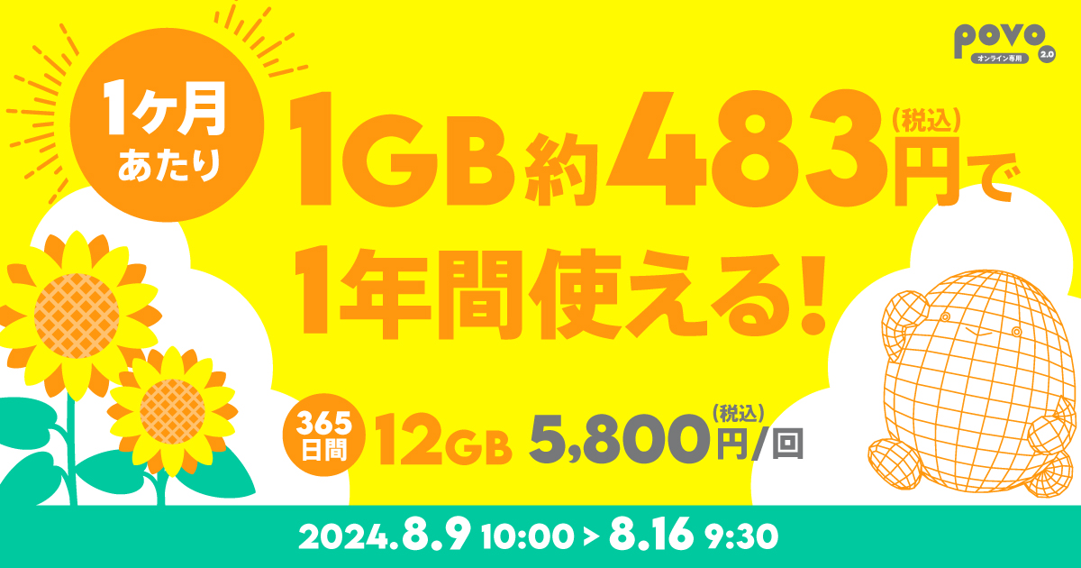 12GB（365日間）5,800円 