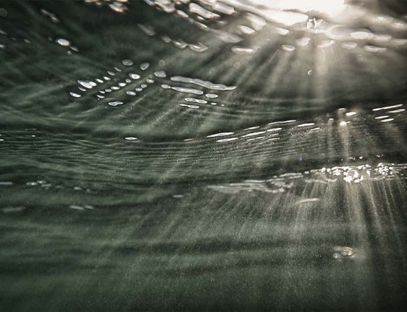 Water surface seen from underwater with light shining from above