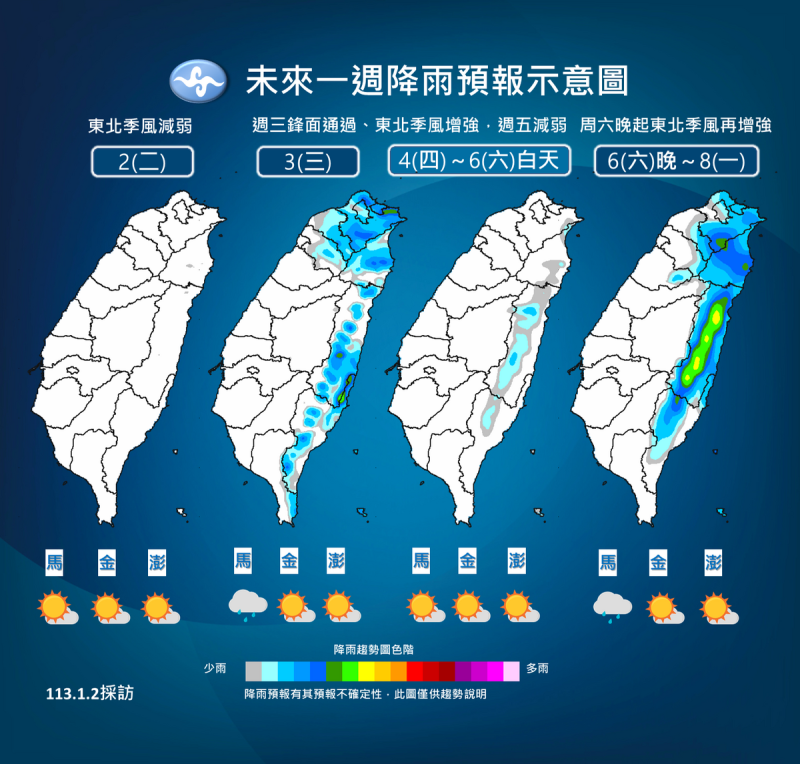 未來一週降雨趨勢。   圖：中央氣象署／提供