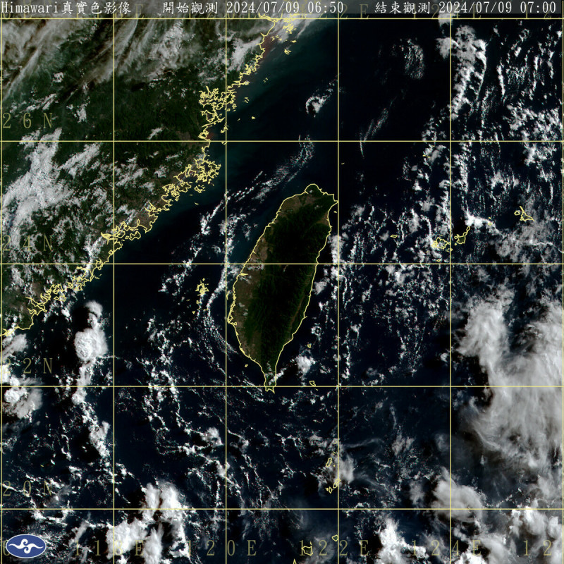 太平洋高氣壓仍在日本南方海面滯留，今天的午後雷雨將比前一天減少一些，全台各地包括澎湖、金門、馬祖，大都是晴到多雲的天氣。   圖：中央氣象署／提供