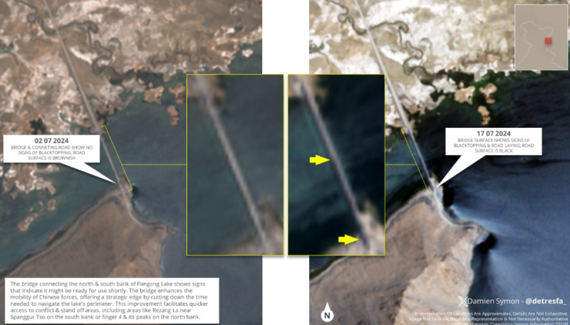 中國在班公湖修建的第二座大橋已連通了該湖南北兩岸。   圖：翻攝自 Damien Symon X 帳號