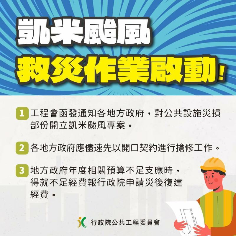 凱米颱風救災作業啟動。   圖：工程會提供